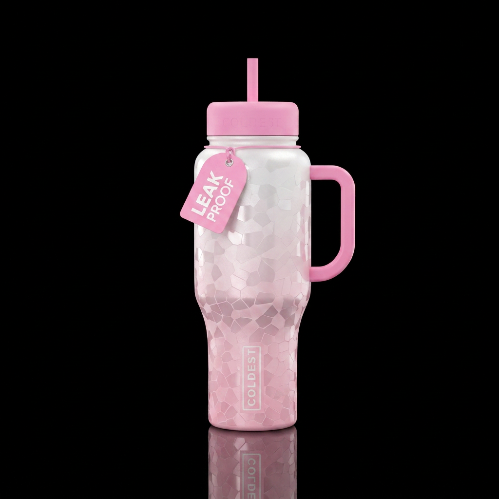 White to light pink color shift matte and shiny mo... water bottle design
