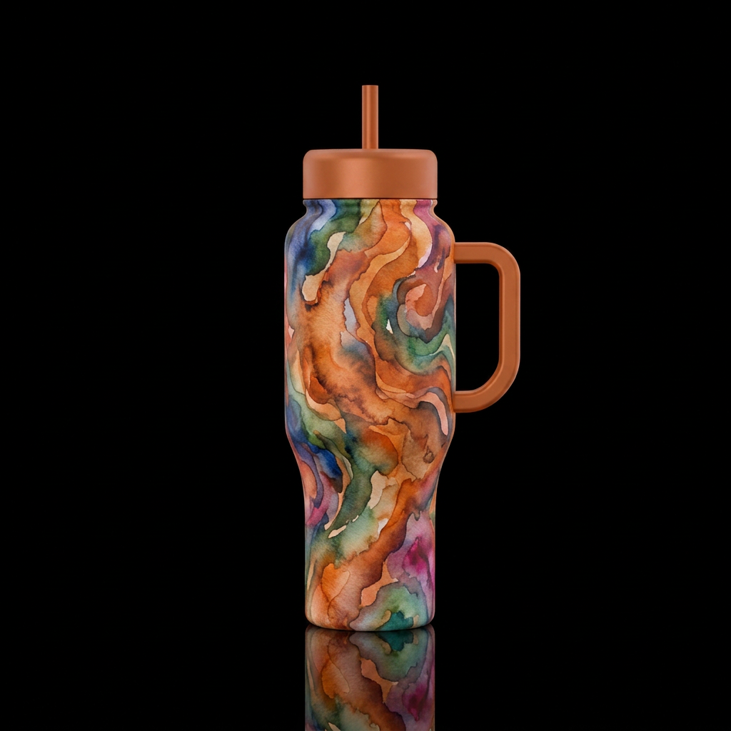 orange, whimsical, abstract, watercolor, bohemian,... water bottle design