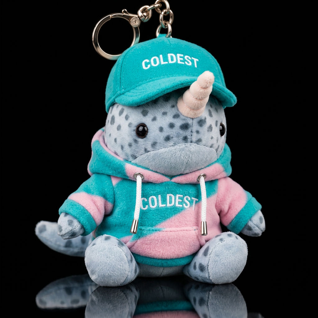 Narwhal with teal and pink hoodie water bottle design