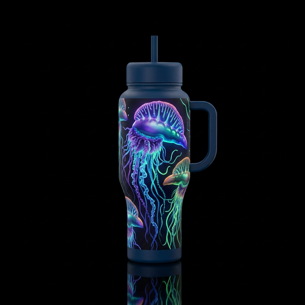 Glow in the dark Portuguese Man Of War bottle water bottle design