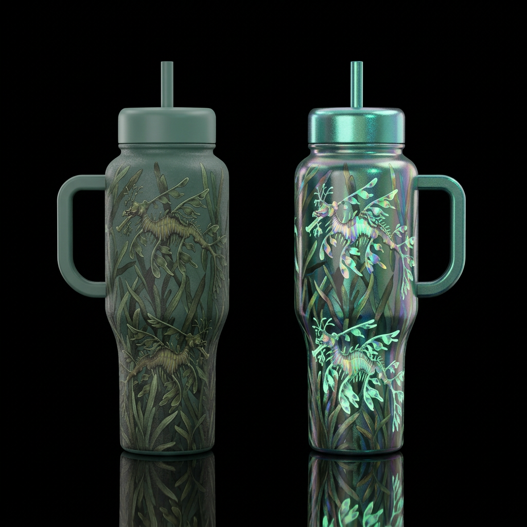 Realistic Glow in the dark and holographic leafy s... water bottle design