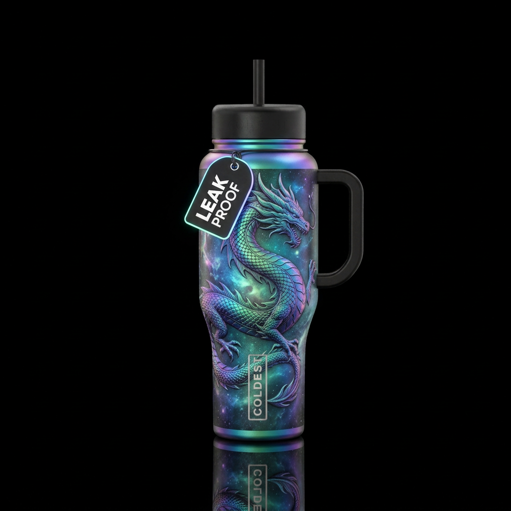 Create a holographic cup with a Chameleon color sh... water bottle design