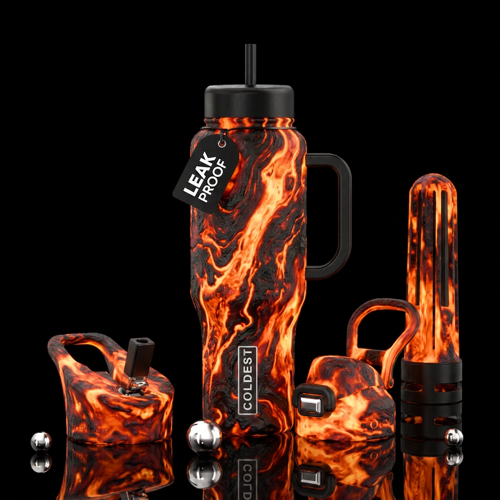 Made out of flowing lava water bottle design