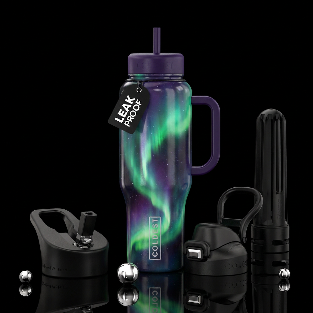 Northern lights water bottle design