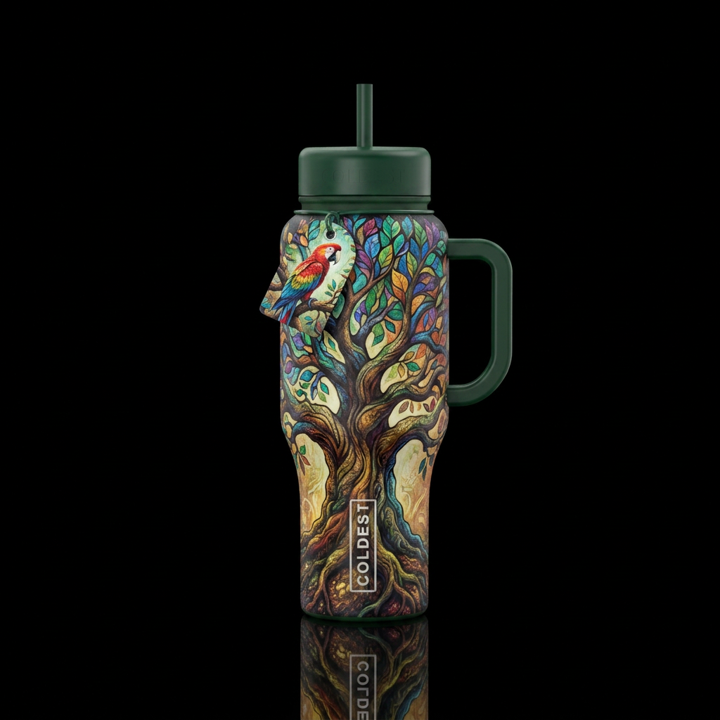 Old oak tree water bottle design