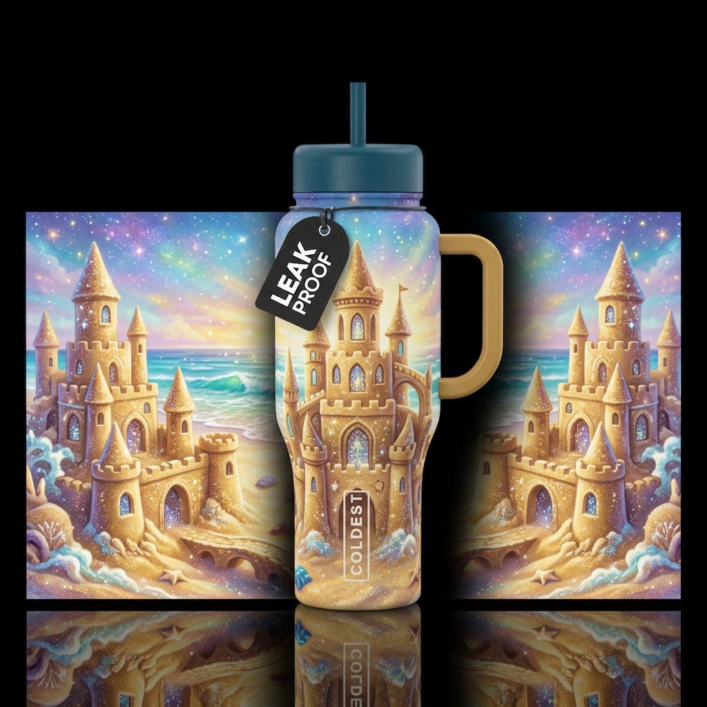 Magical sand castle water bottle design