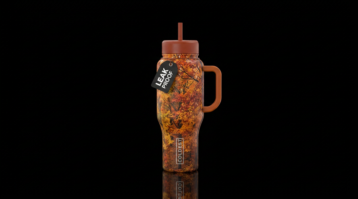 Beautiful autumn leaves and trees changing colors water bottle design