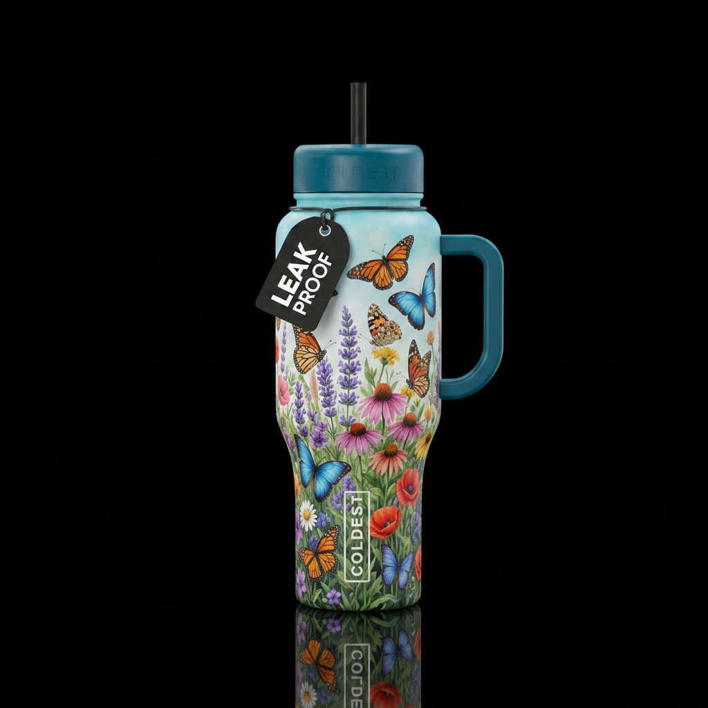 Colorful Butterfly garden water bottle design