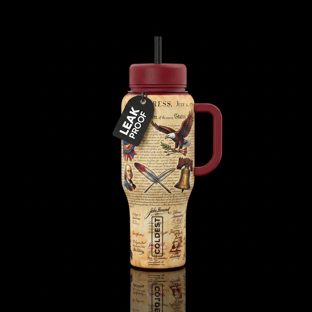 Declaration of independence water bottle design