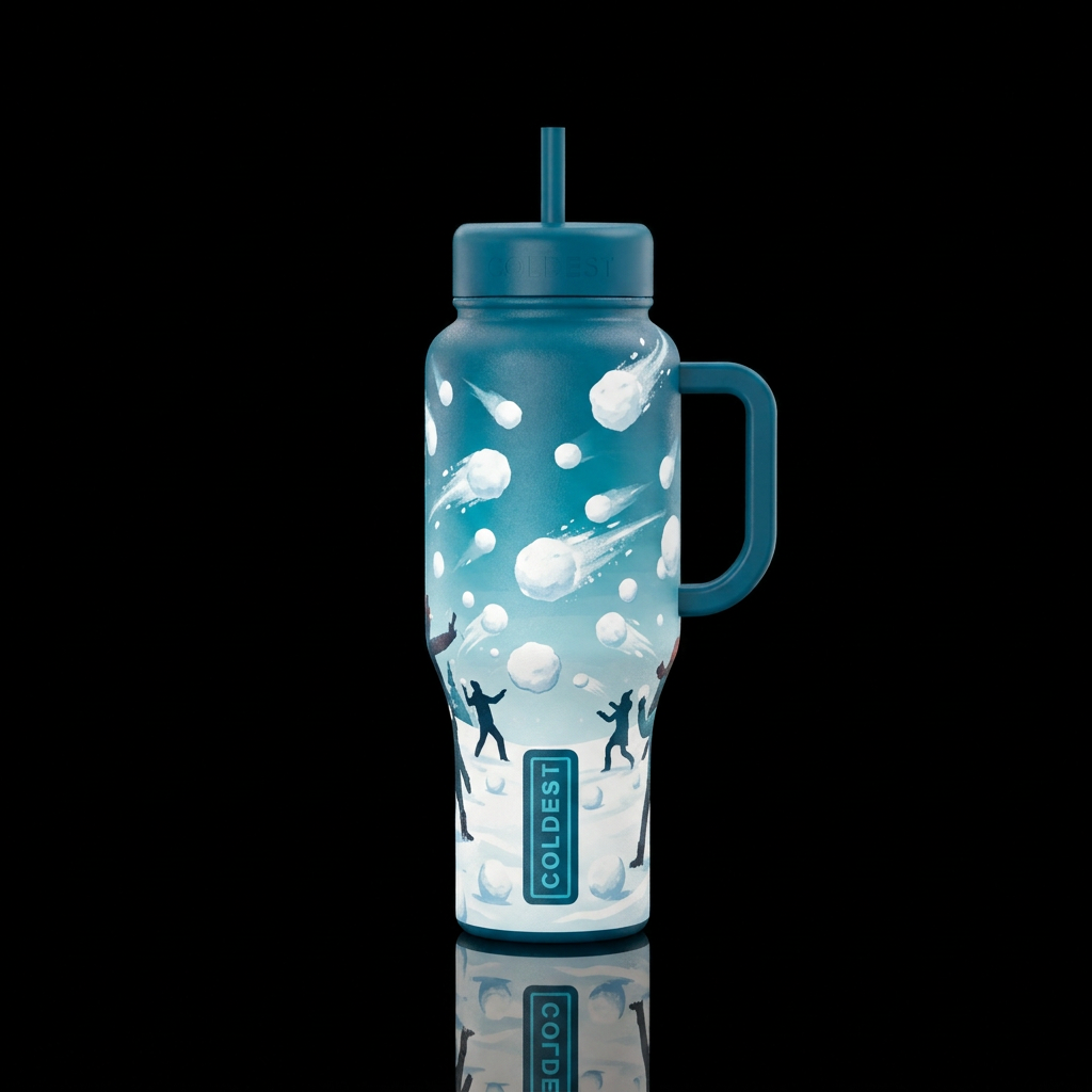 Snowball fight! Flying snowballs everywhere water bottle design