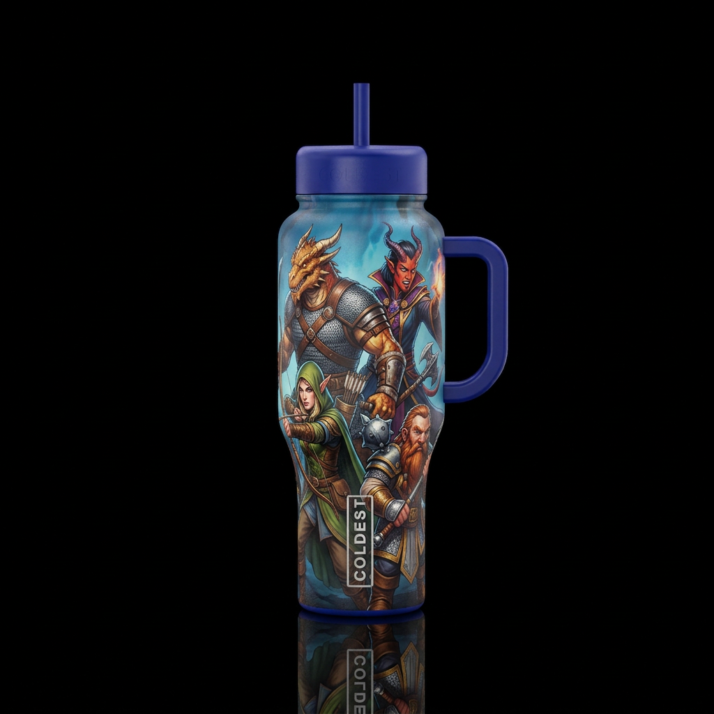 Dungeons and dragons characters looking fierce water bottle design