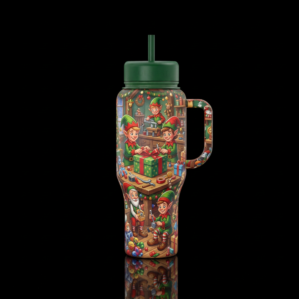 Elves making presents for Christmas water bottle design