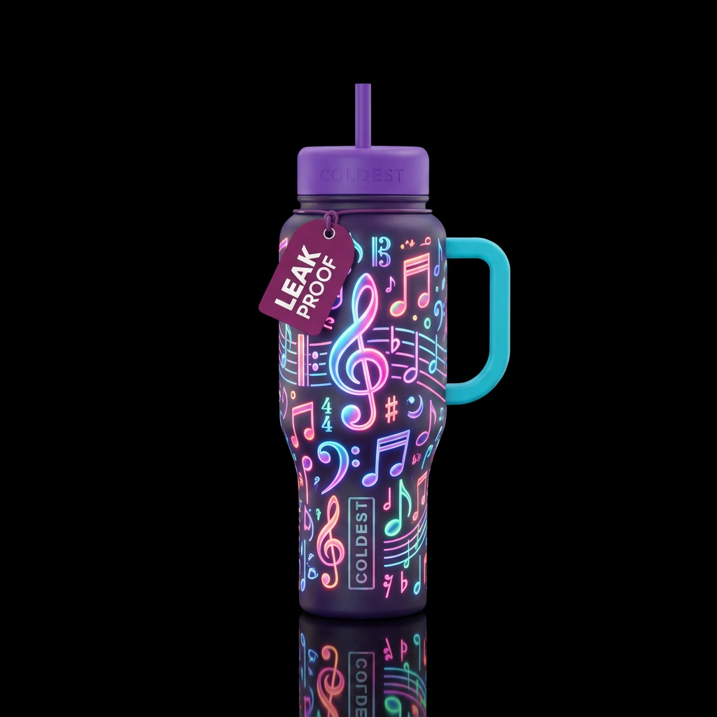 Glowie music symbols water bottle design