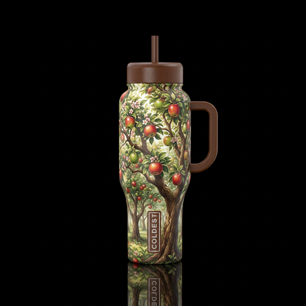 Beautiful apple tree grove water bottle design