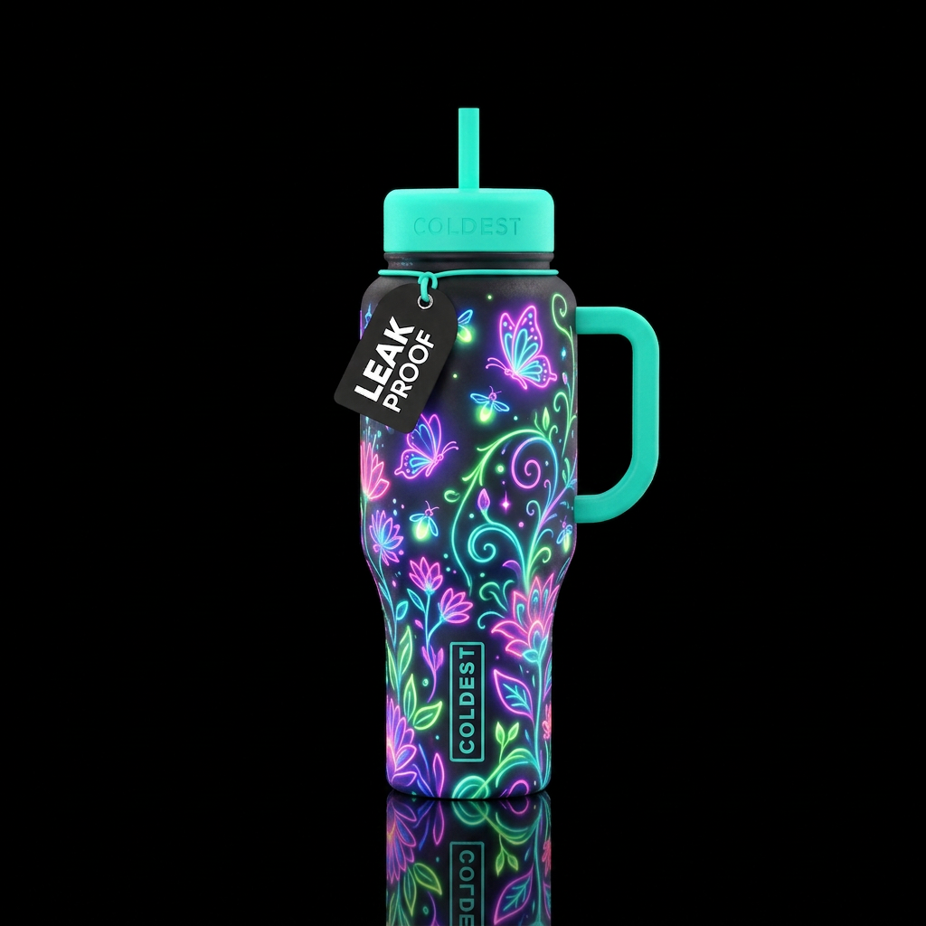 Dreamy neon garden water bottle design
