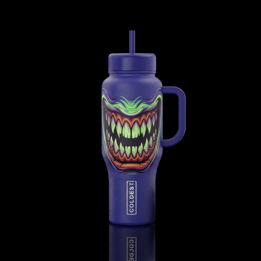 Creepy smile water bottle design