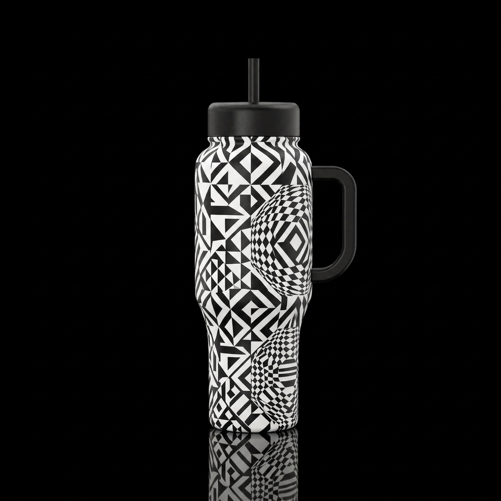 Full deometric design black and white water bottle design