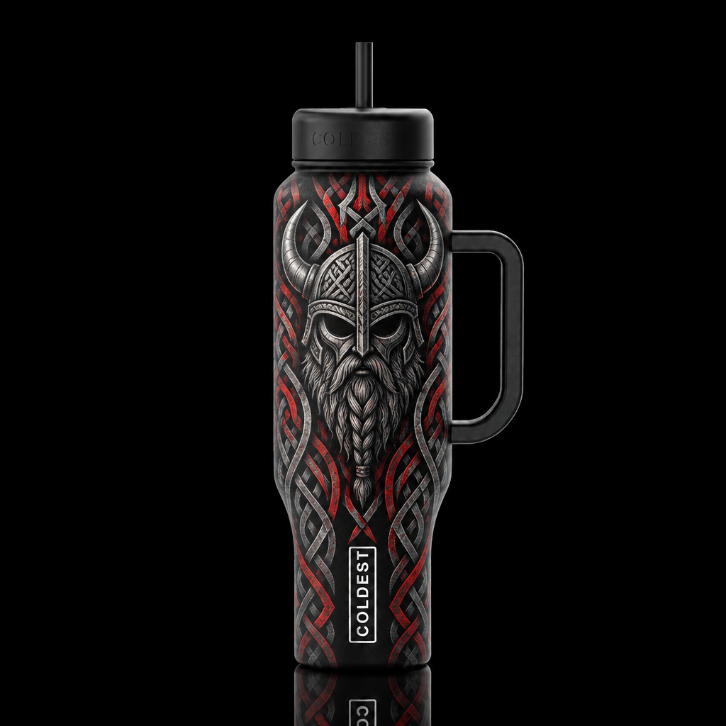 Viking tribal wrap water bottle design