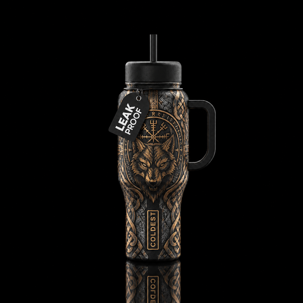 Norse mythology tribal water bottle design
