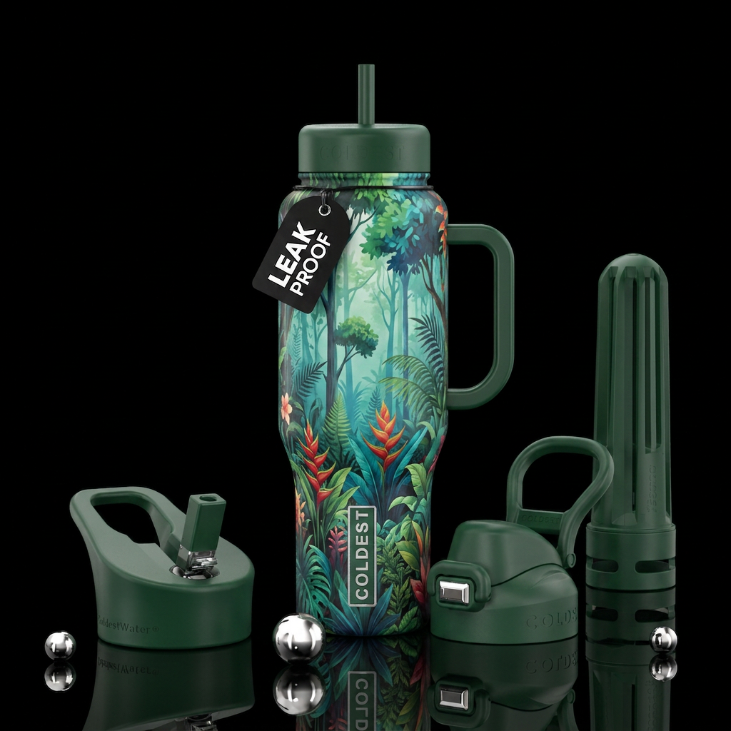 jungle, artistic, trees water bottle design