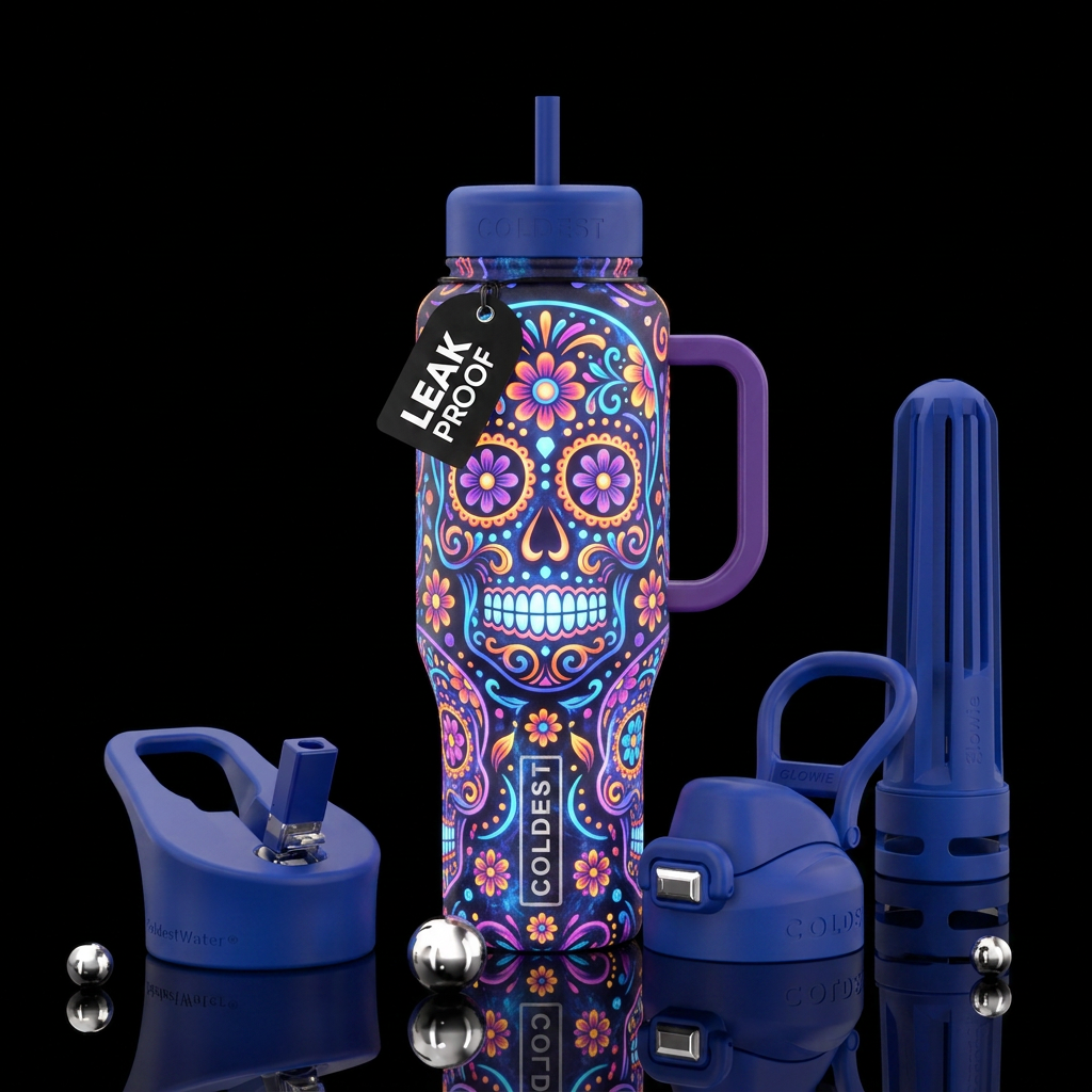 glowie, day of dead water bottle design