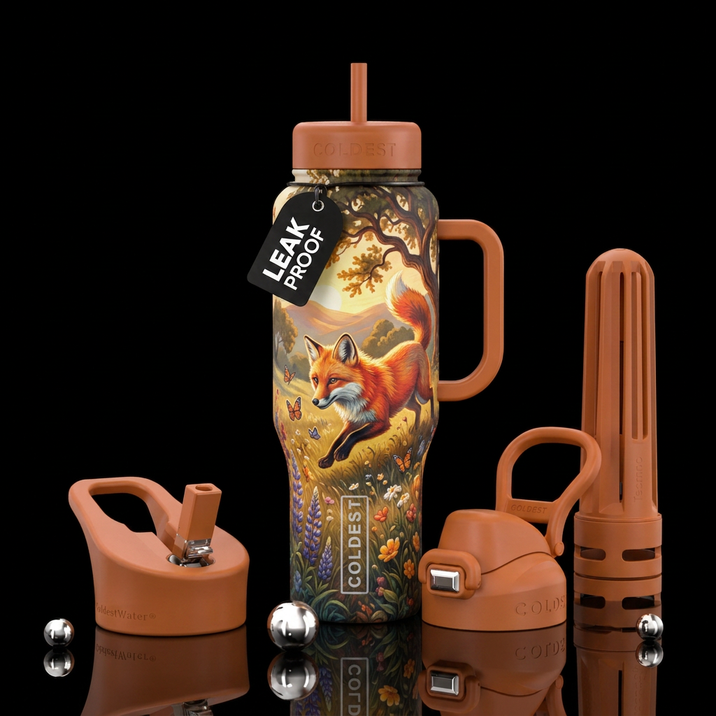 California fox playing in yard water bottle design