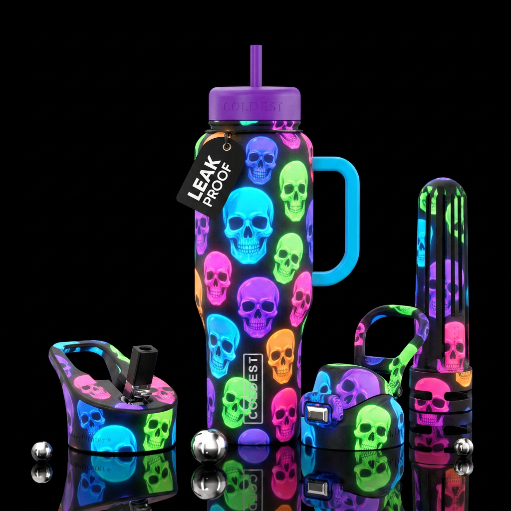 glowie skulls water bottle design