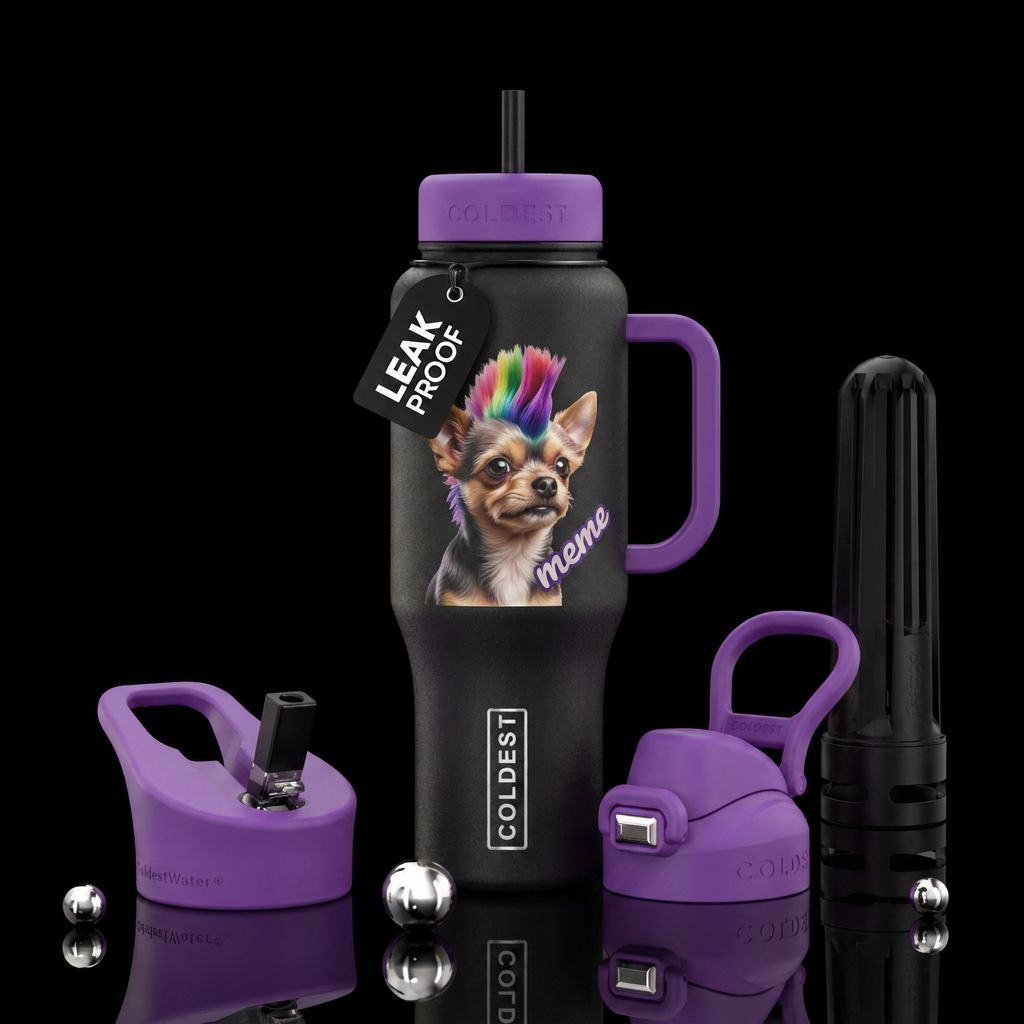 small dog with Mohawk, meme water bottle design