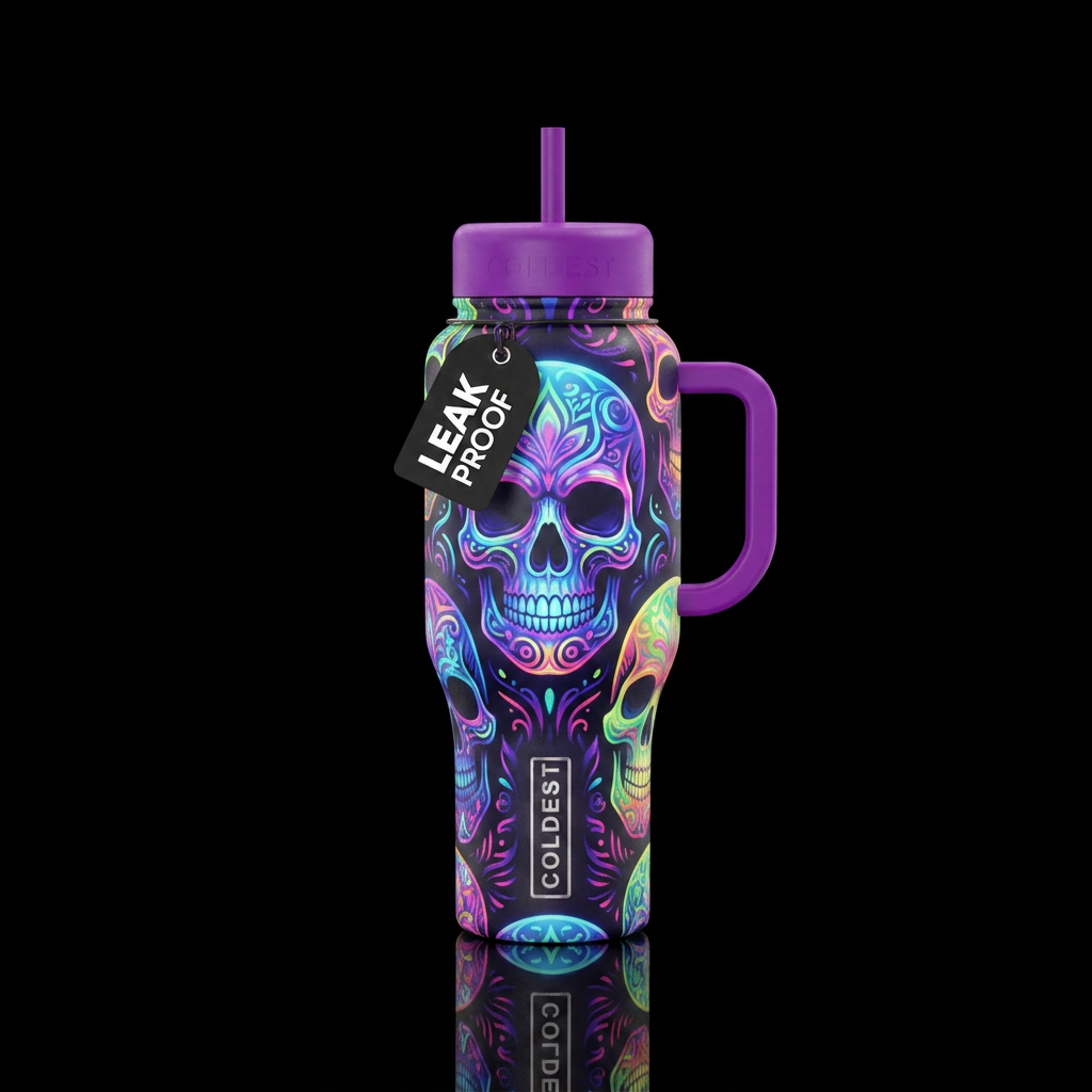 glowie skulls water bottle design