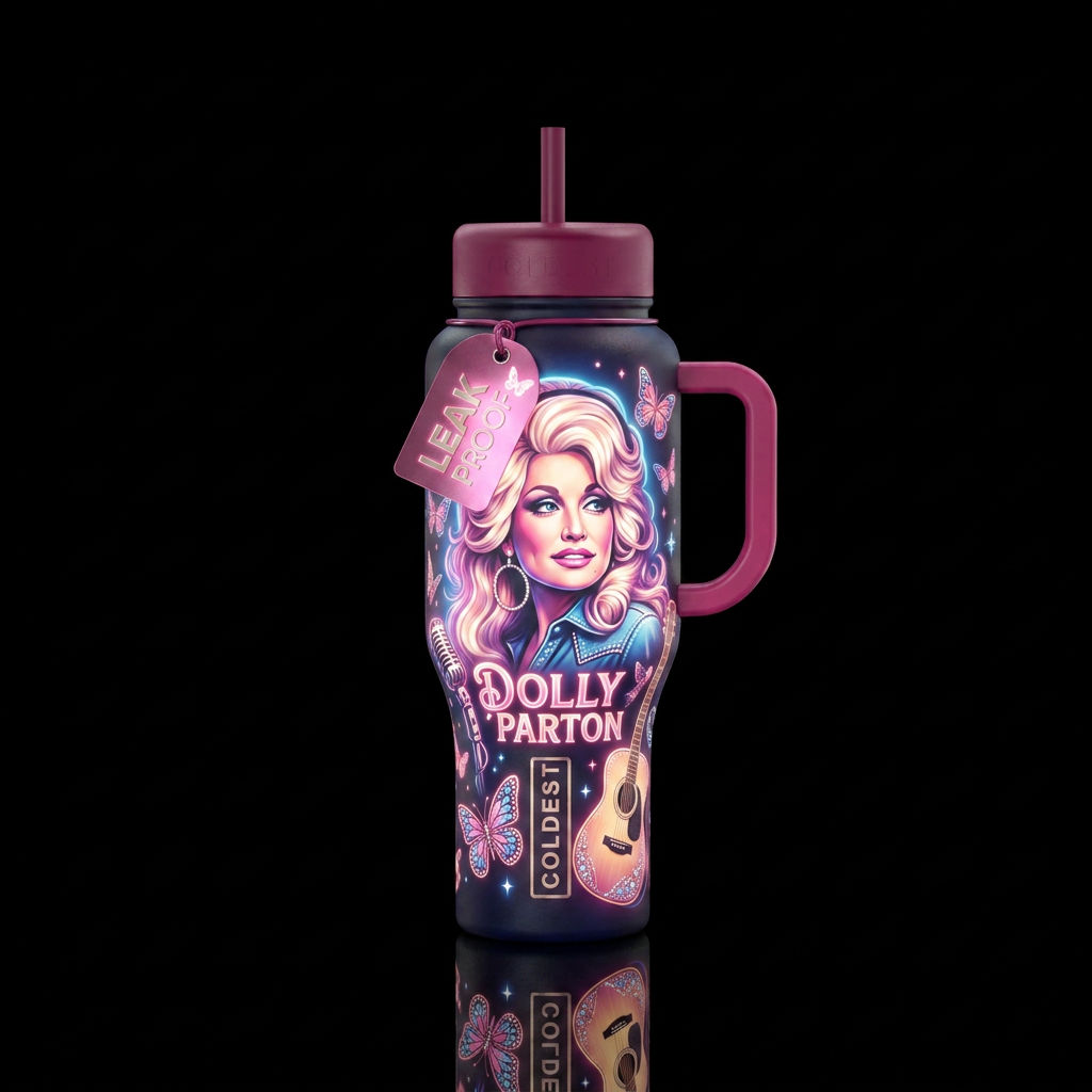 DOLLY PARTON, artistic, glowie water bottle design