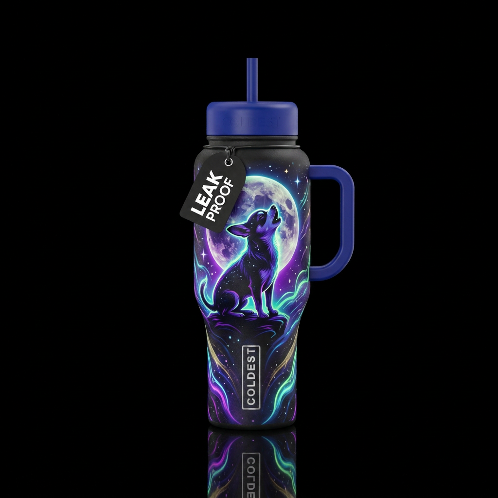 Chihuahua Howling to The Moon,, glowie water bottle design