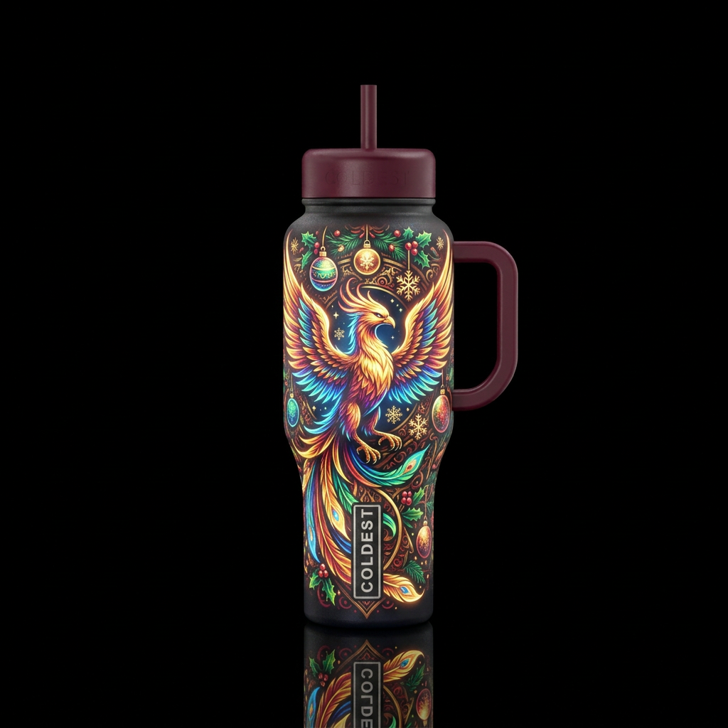 phoenix, glowie, christmas water bottle design