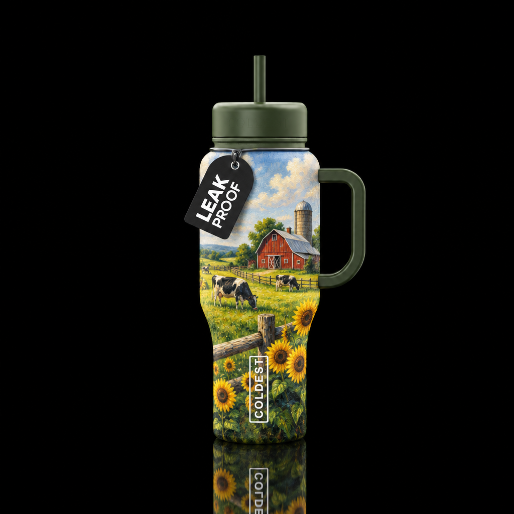 painting, farm homestend water bottle design
