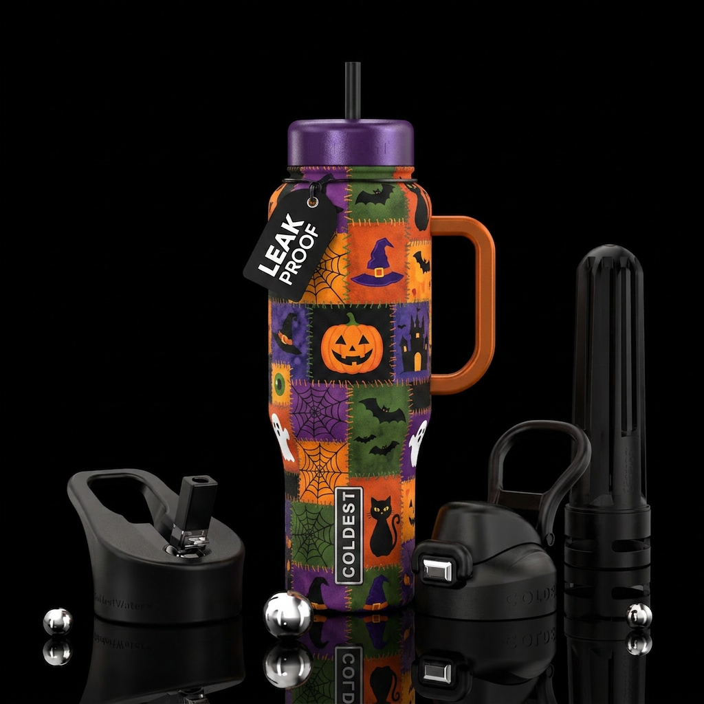 Halloween patchwork water bottle design