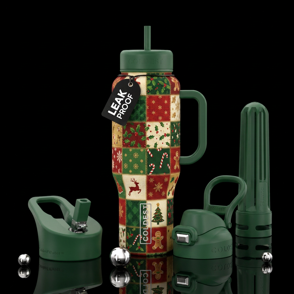 Christmas patchwork water bottle design