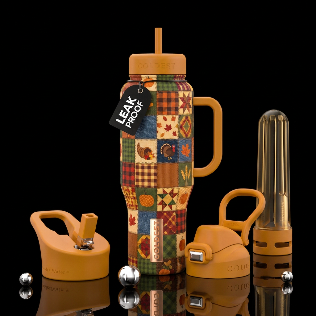 Thanksgiving patchwork water bottle design