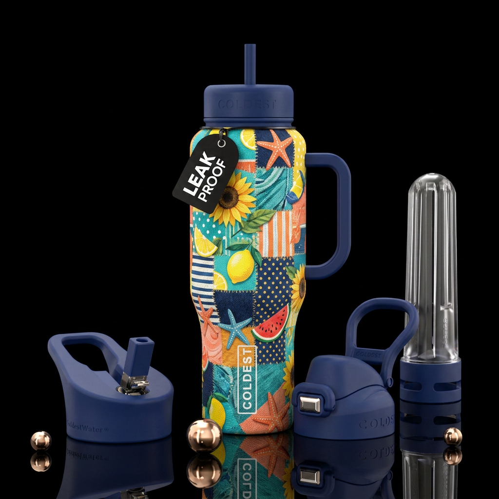Summer patchwork water bottle design