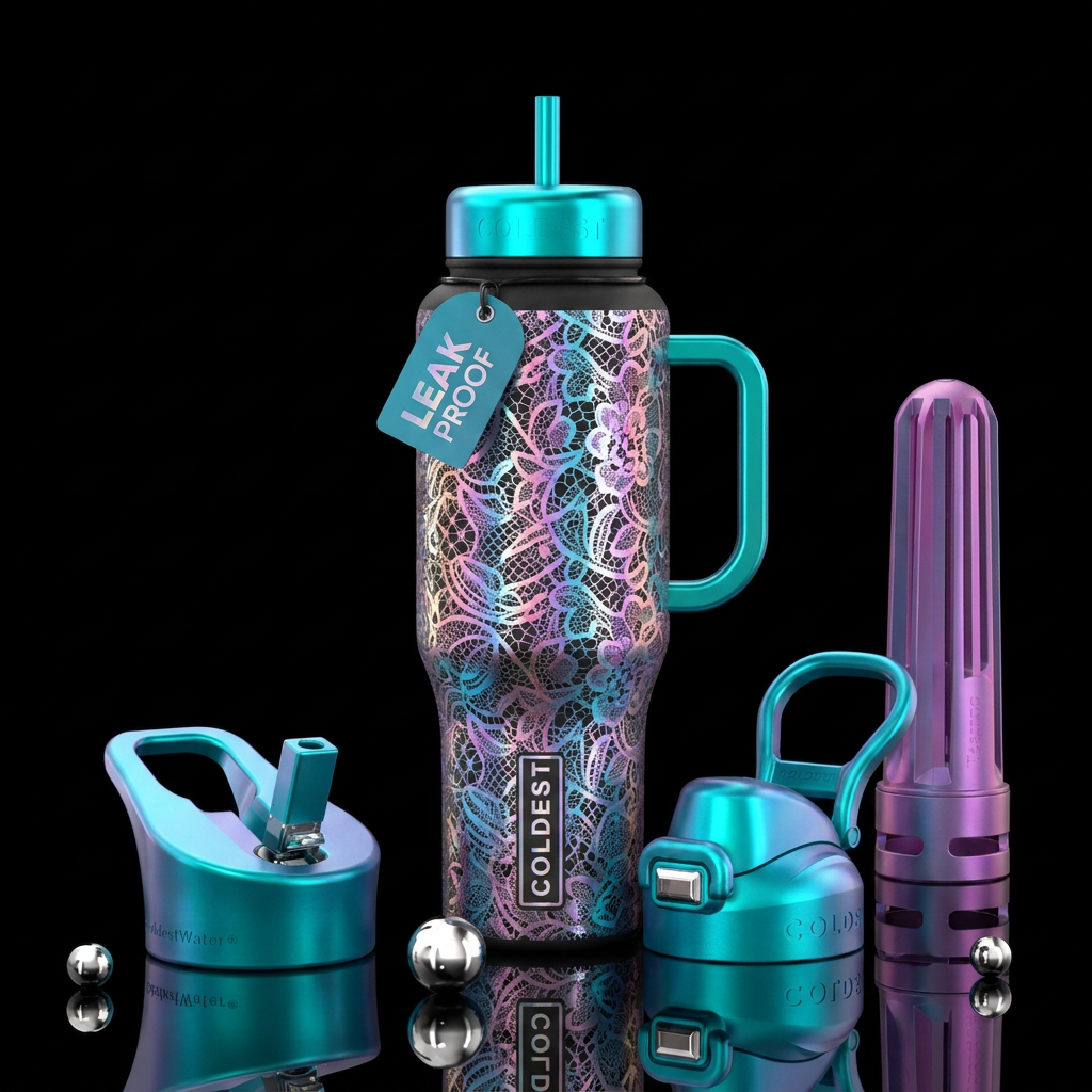 Holographic lace water bottle design