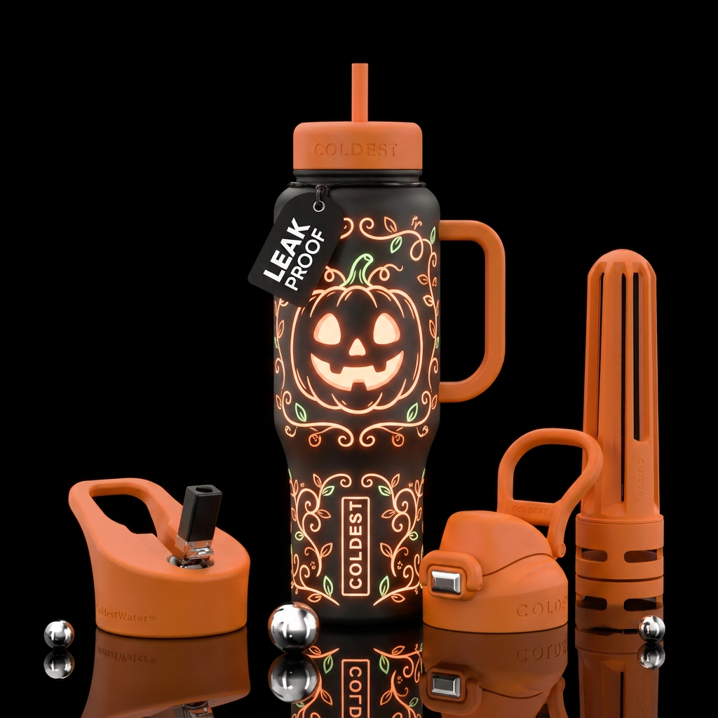 Jack o later, cute, glowie, vines water bottle design