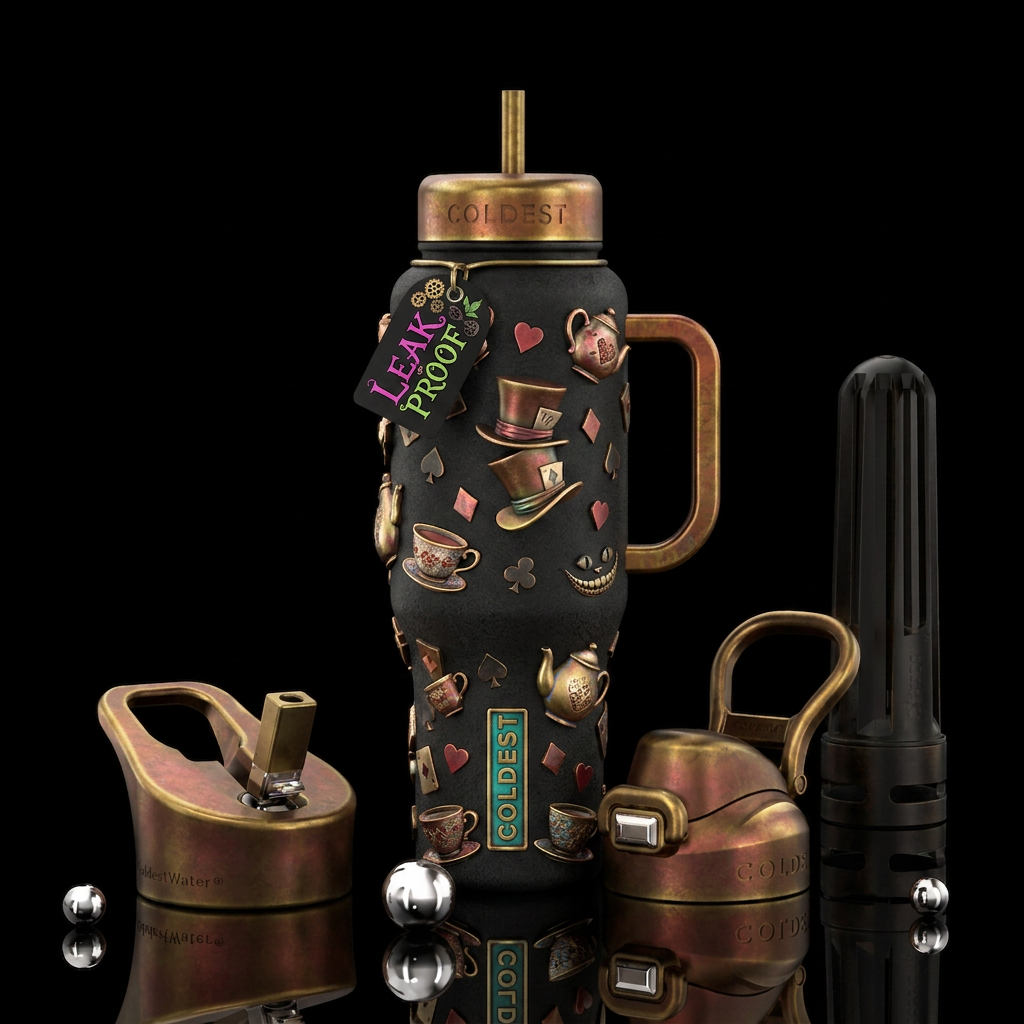 Mad hatter hat, tea time water bottle design