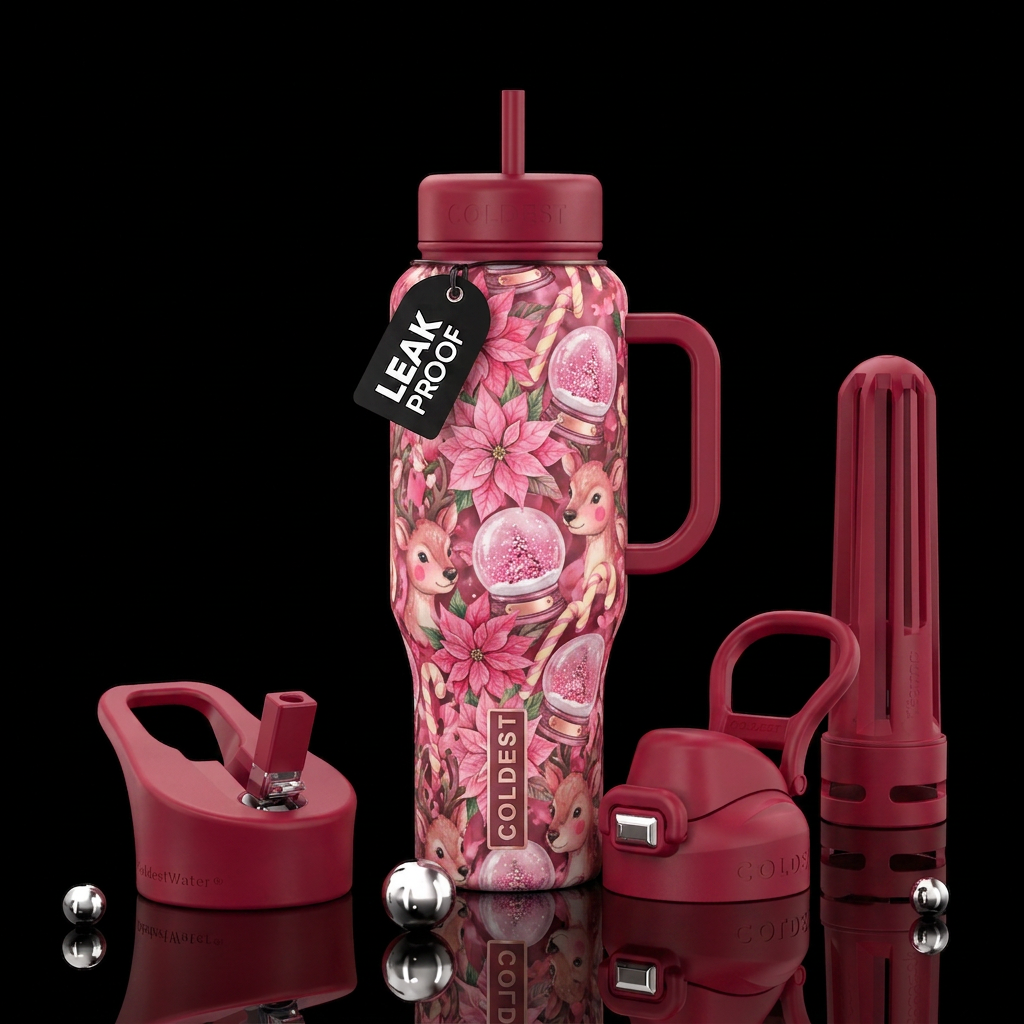 Pink christmas water bottle design