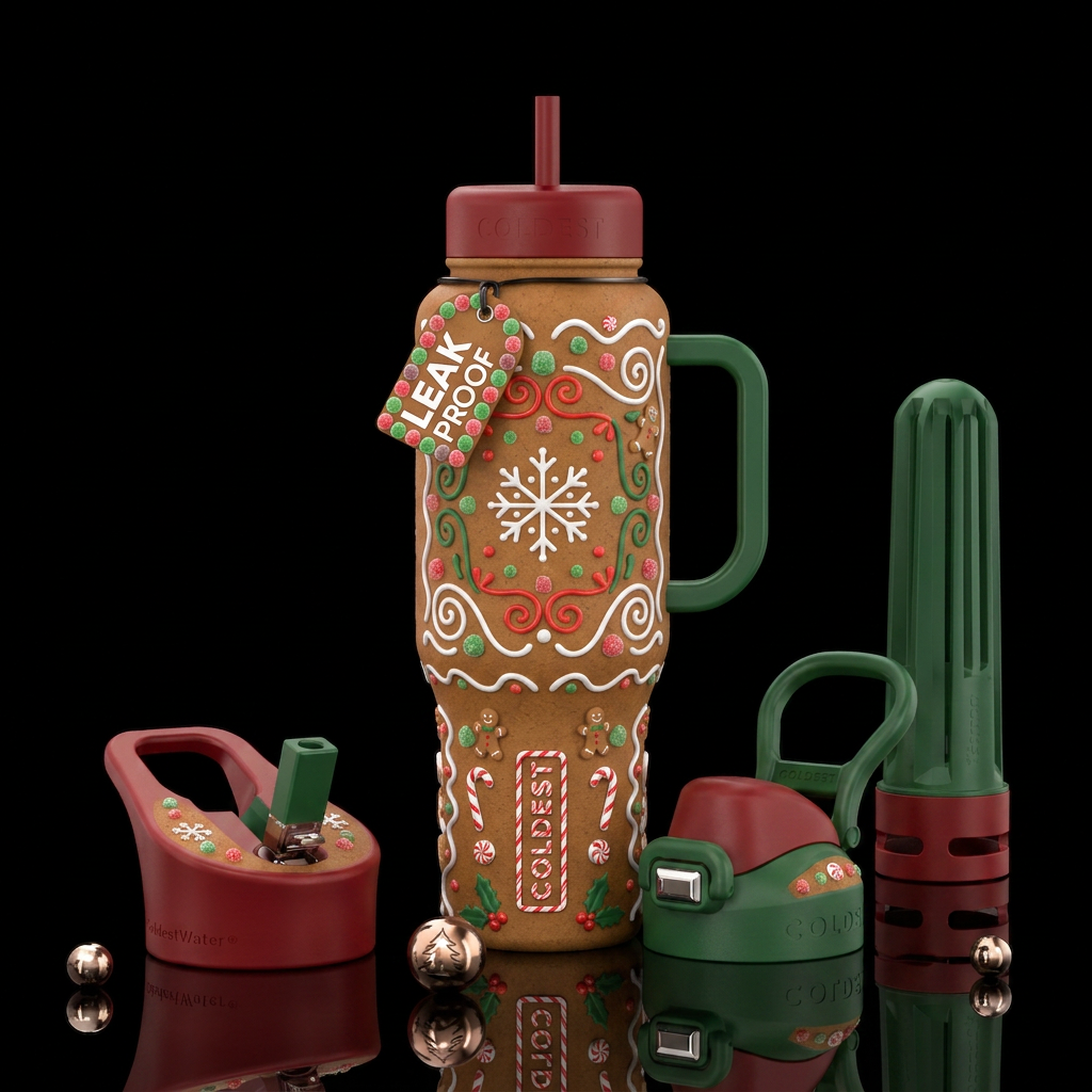 Gingerbread,  gumdrops, christmas water bottle design