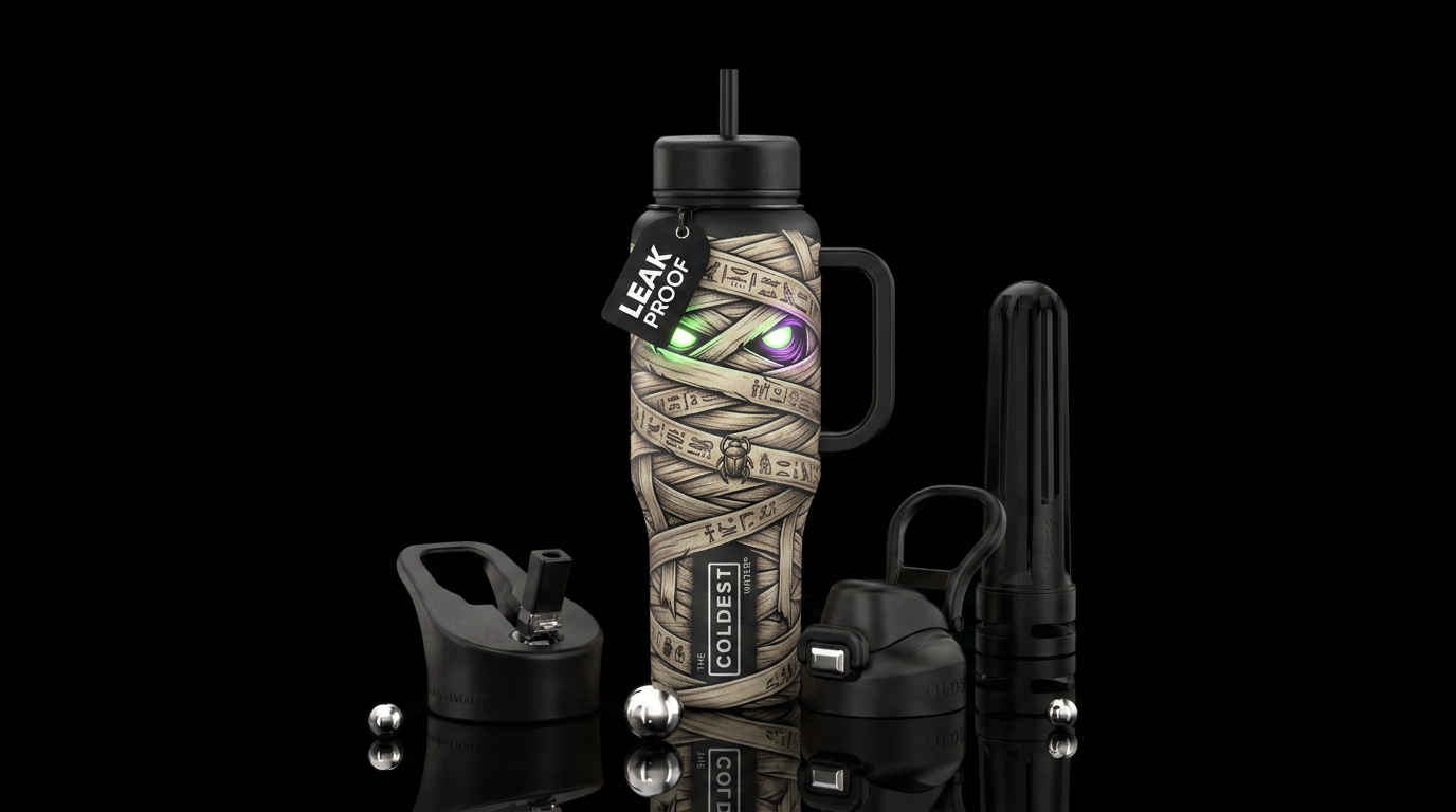 Glowie, halloween, mummy water bottle design