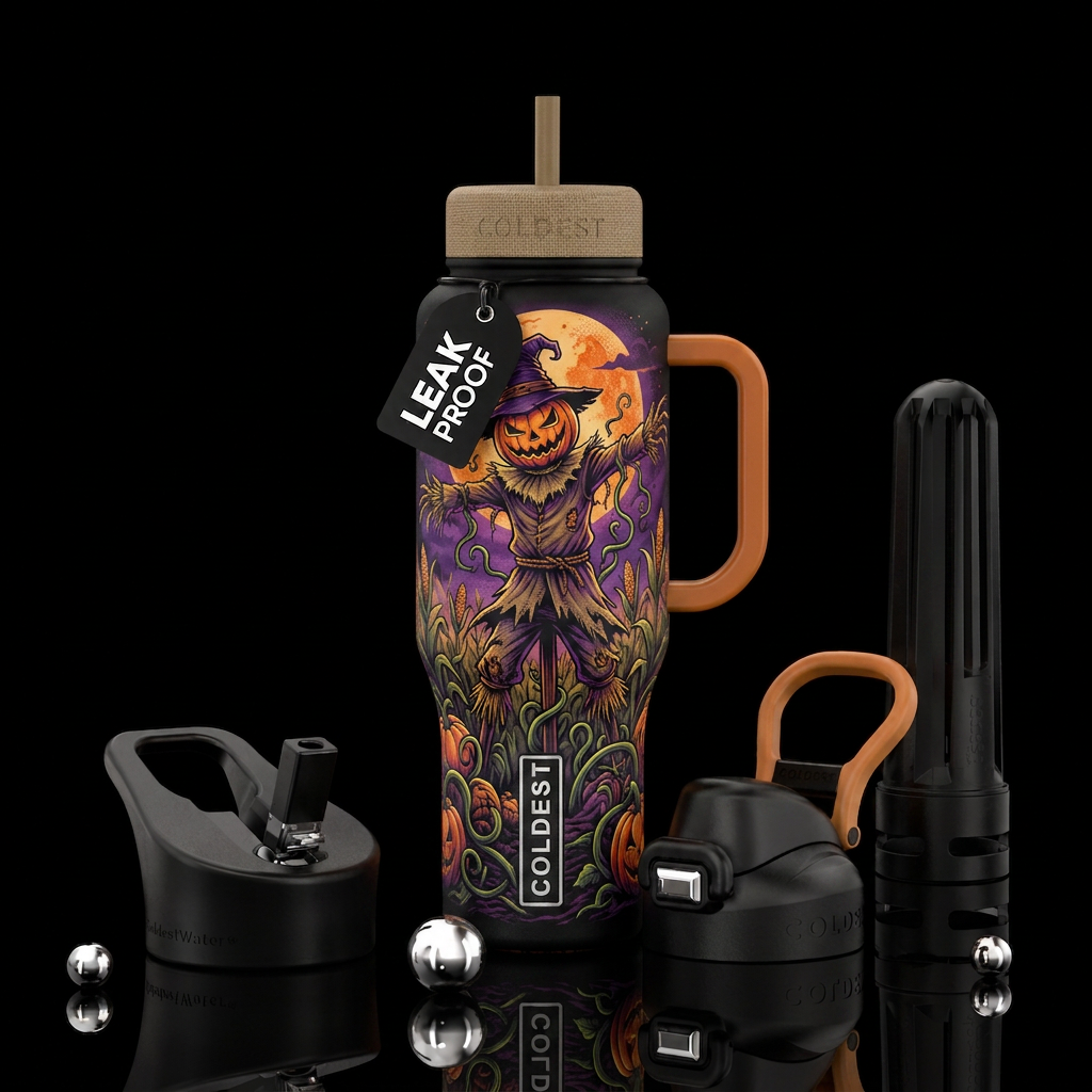 Halloween, scarecrow, spooky water bottle design
