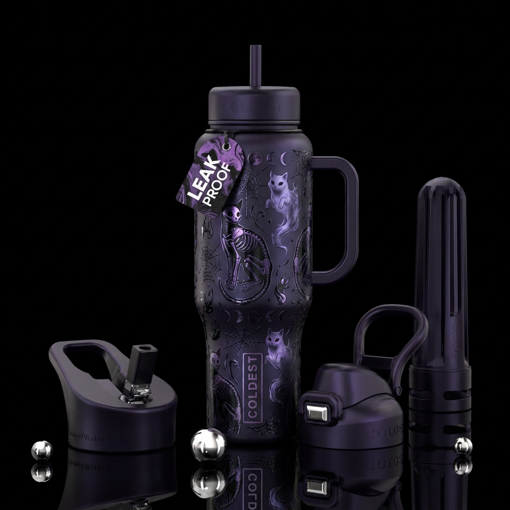 Halloween, cat ghost water bottle design
