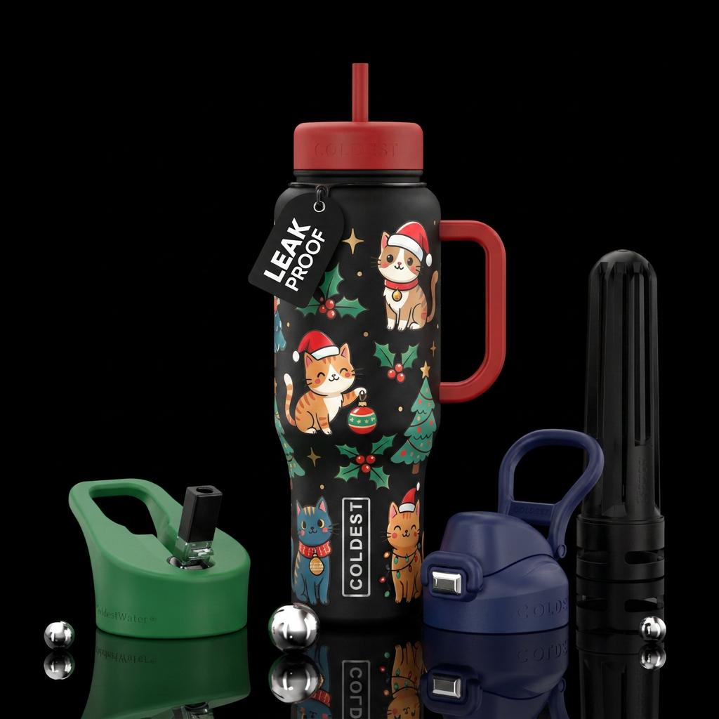 Christmas cats, cartoon water bottle design