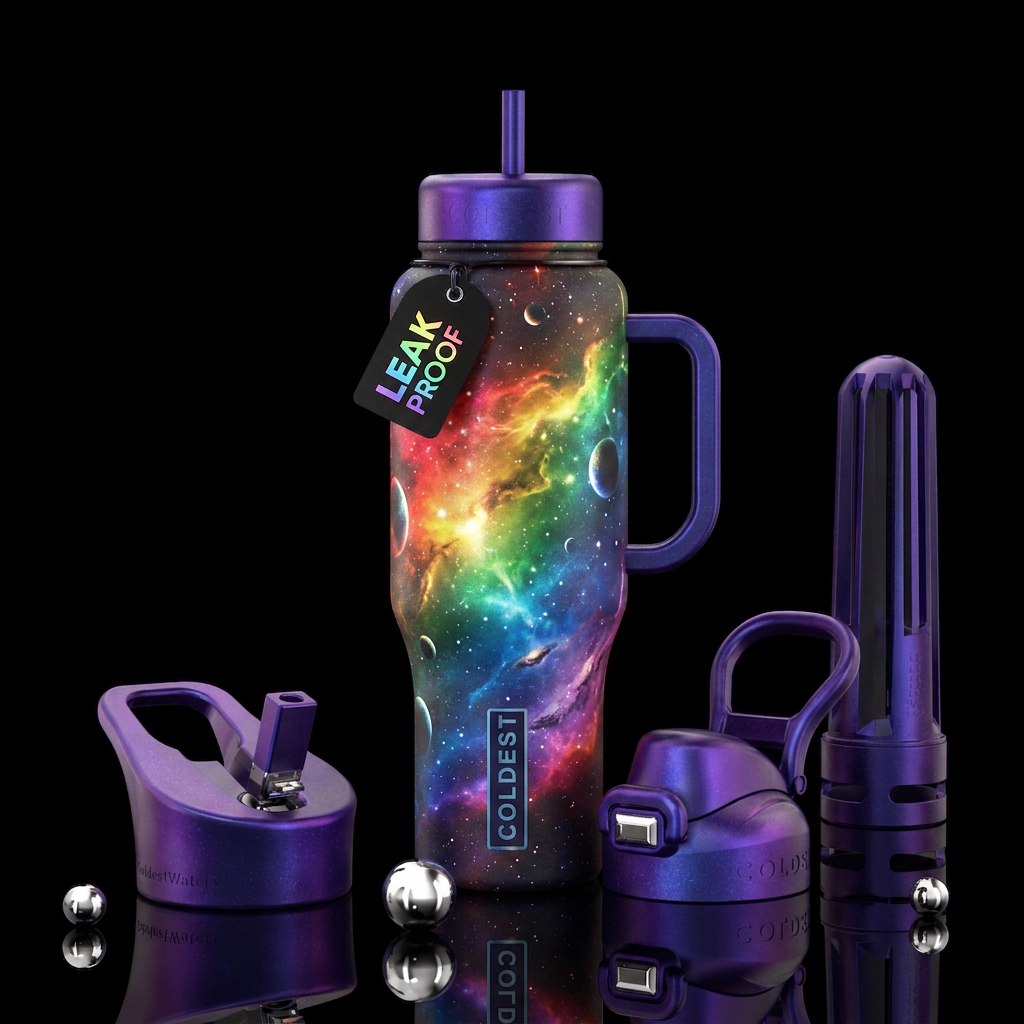 Outer space rainbows water bottle design