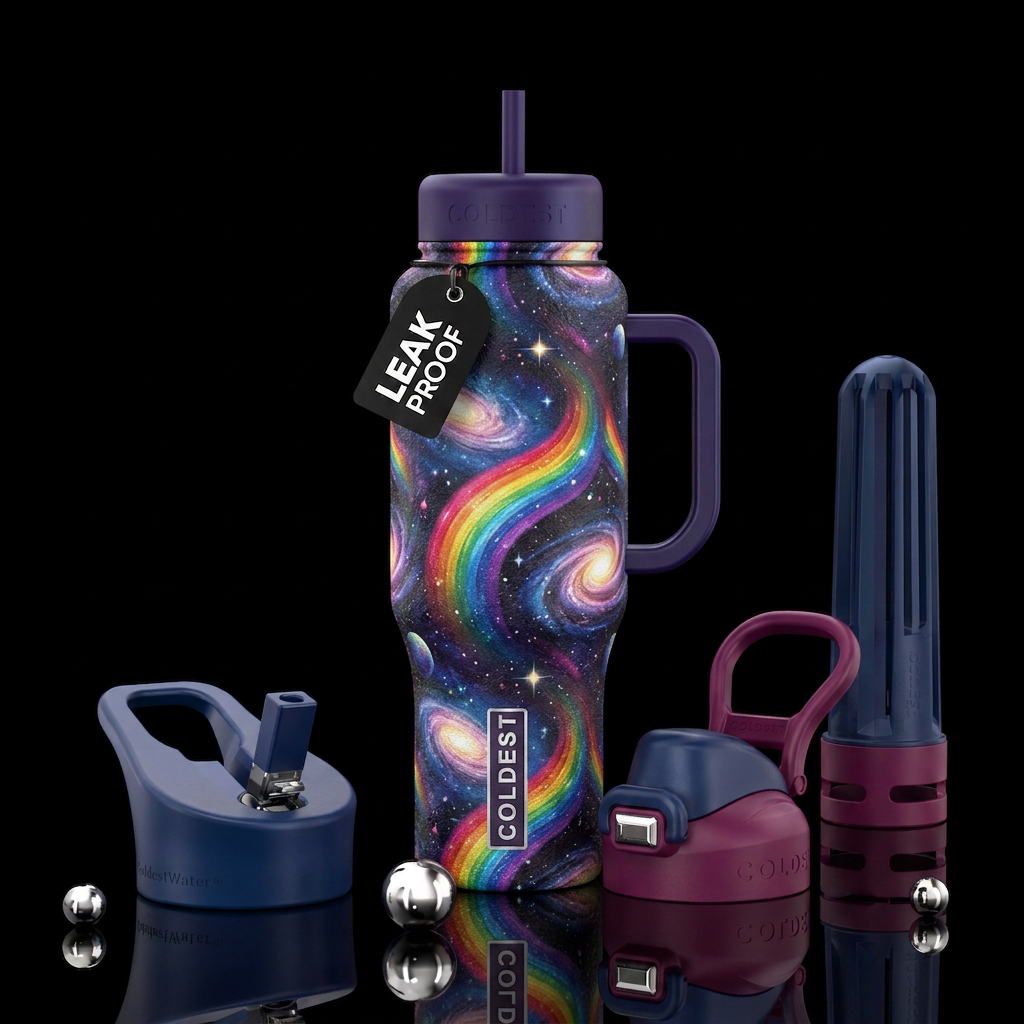 Outer space rainbows water bottle design