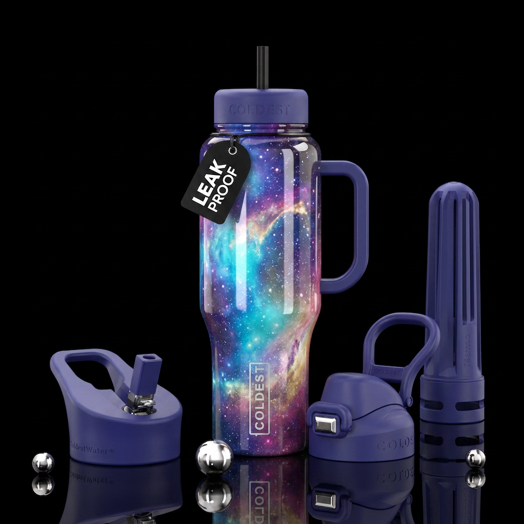 Cosmic rainbow water bottle design