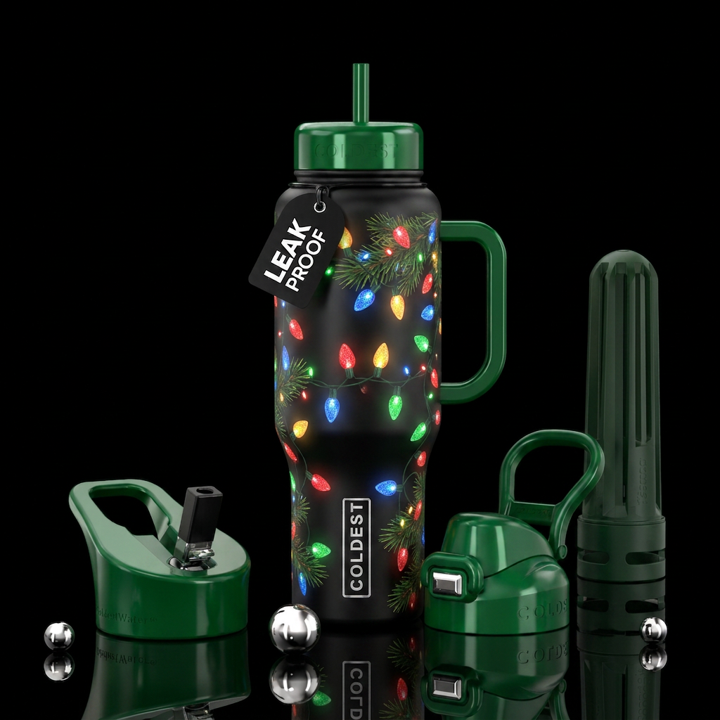 Christmas street lights water bottle design